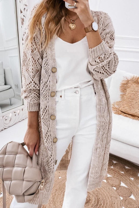 Crochet Solid Knit Sweater Duster Cardigan